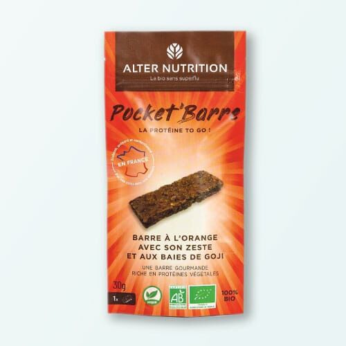 Barre hyper protéinée bio orange et baie de goji 30g | Pocket'barre