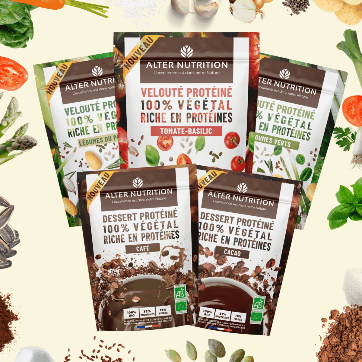 Pack préparations protéinées bio en poudre 5 x 180g