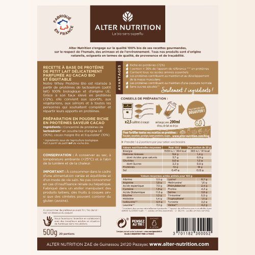 Whey protéine bio cacao