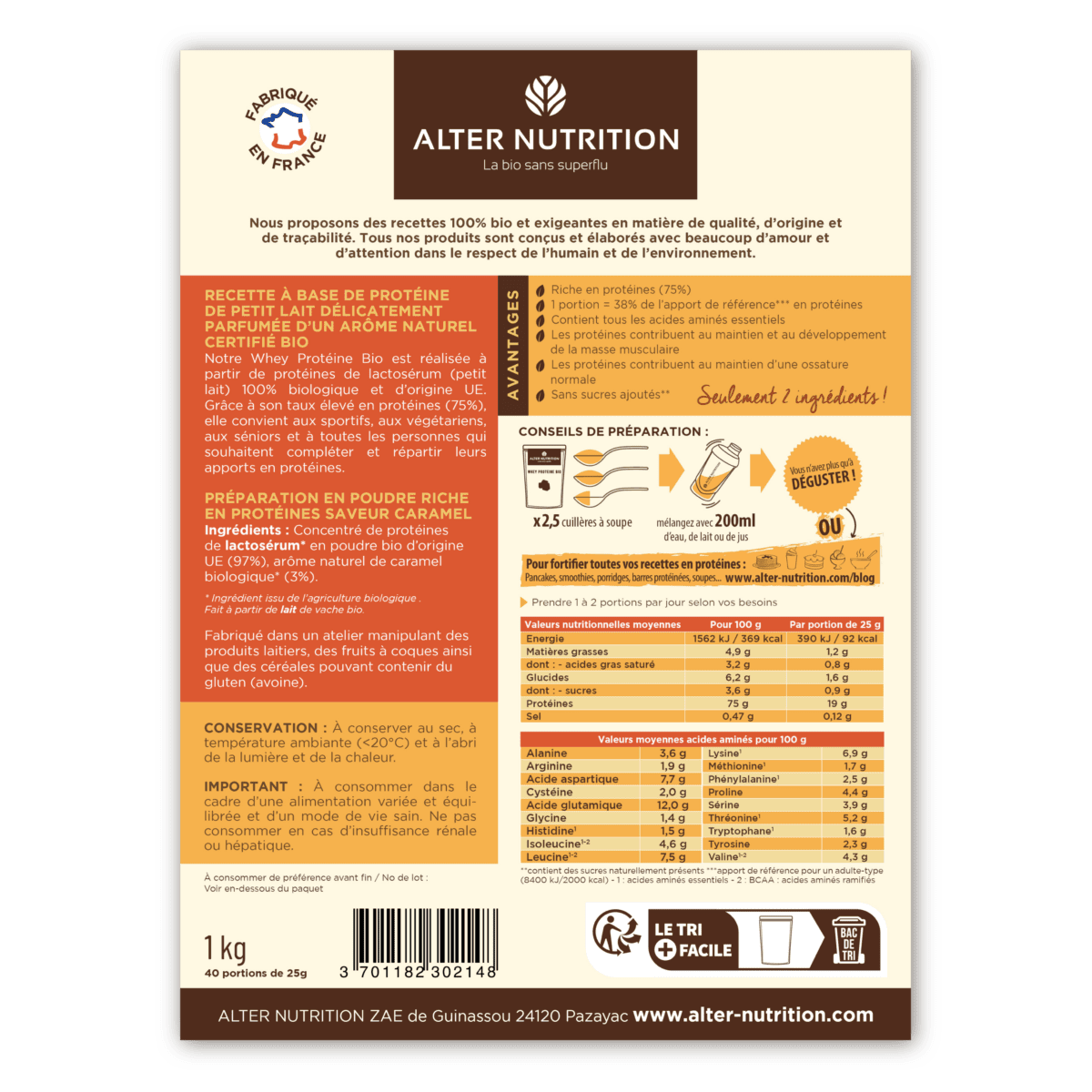 composition whey bio caramel