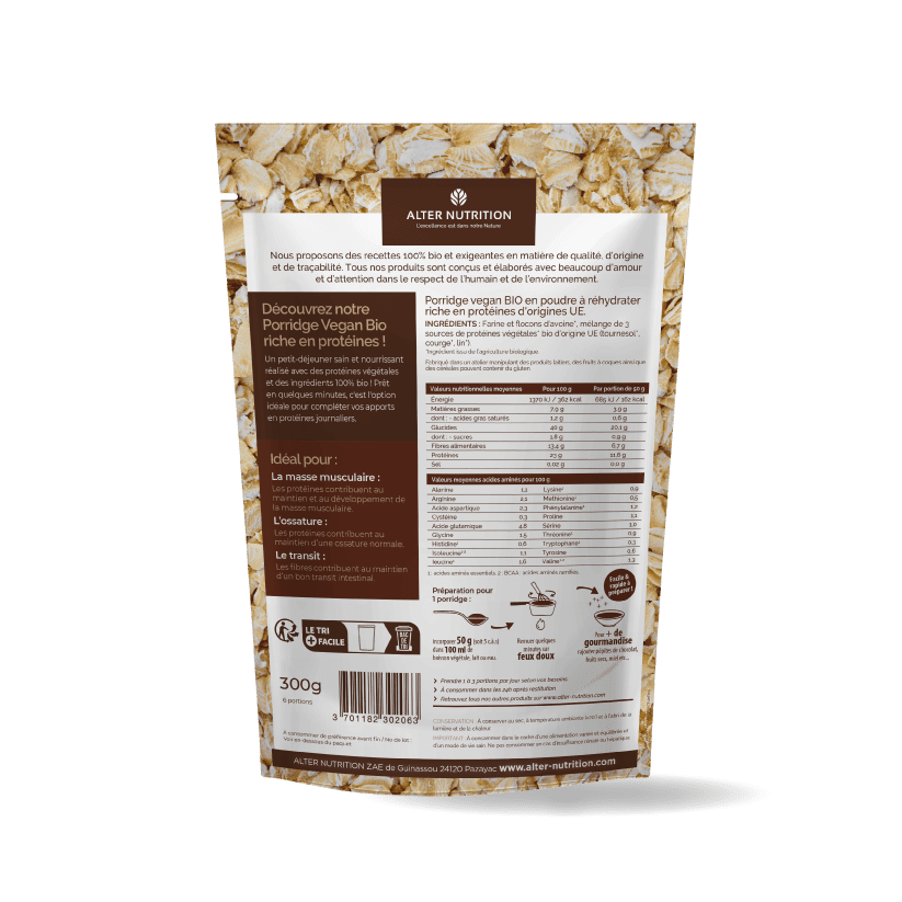 Porridge protéiné 100% végétal bio - 300 g
